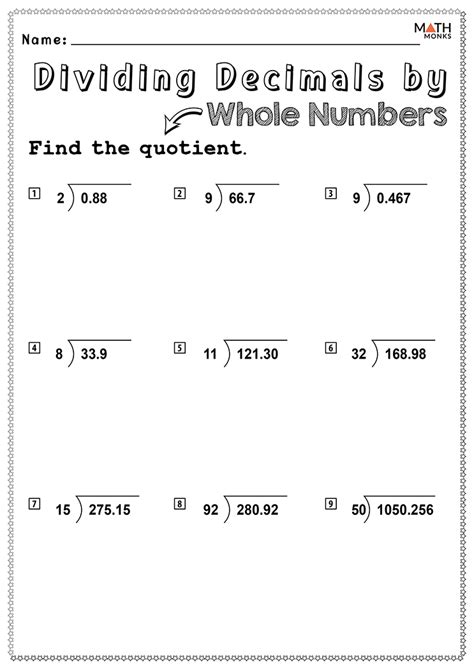 division of whole numbers worksheets|Grade 5 Decimals Worksheets: Divide whole numbers .